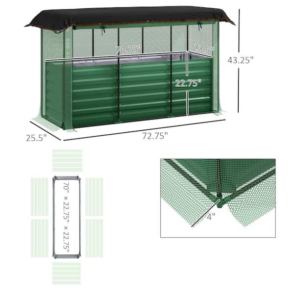 Outsunny - 70.9 in. x 23.6 in. x 22.6 in. Galvanized Steel Raised Garden Bed with Net Cover and Roof, Metal Planter Box, Green