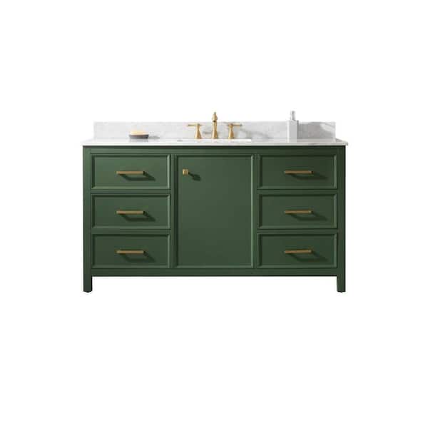 Legion Furniture 60 in. W x 22 in. D Vanity in Vogue Green with Marble Vanity Top in White with White Basin with Backsplash