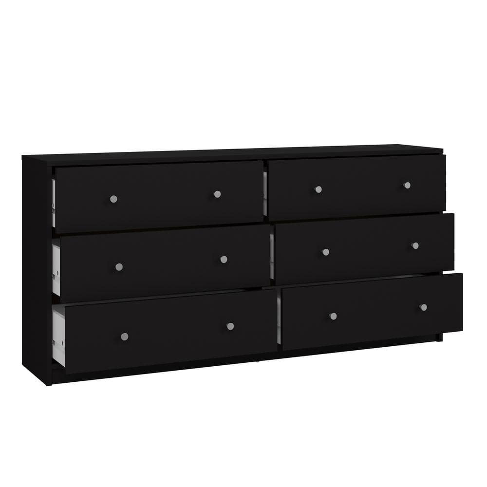Black Double Horizontal 6-Drawer Dresser