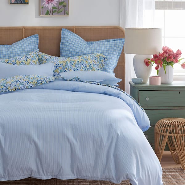 Company Cotton Sunshine & Blooms Blue Pinstripe King/California King Cotton Percale Comforter