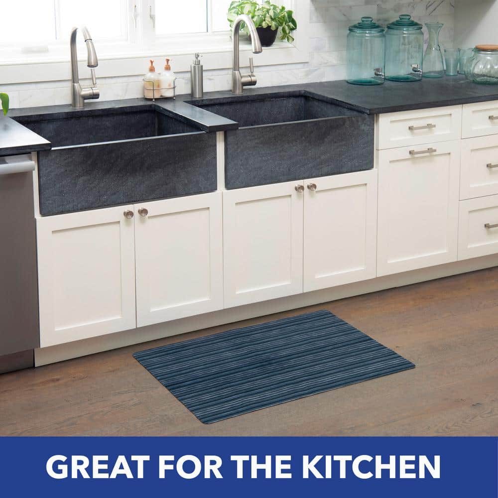 SoHome Blue Striped Low Profile Non-Slip Kitchen Mat