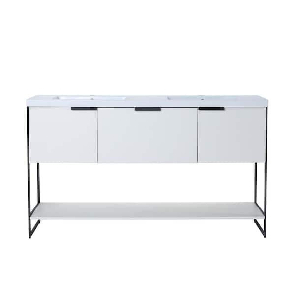 FORCLOVER 59-1/8 in. W x 18-1/4 in. D x 34-1/4 in. H Bath Vanity in White Straight Grain with White Resin Top