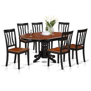 7-Piece Oval Black Finish Solid Wood Top Dining Table with 6 Chairs with Lattice Back