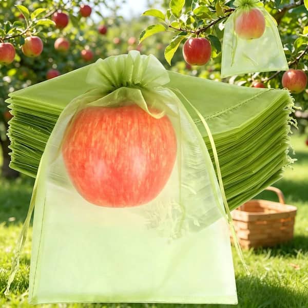 100-Pieces, Reusable Polyester, Drawstring Closure, 6 x 9 in. Fruit Protection Bag Garden Harvest Set, Fruit Baskets