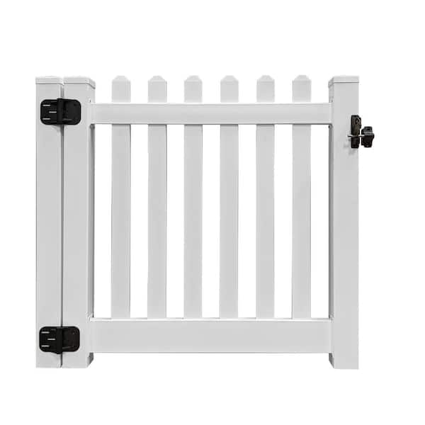 Weatherables Spokane 4 ft. W x 4 ft. H White Premium Vinyl Picket Fence Gate EZ Pack