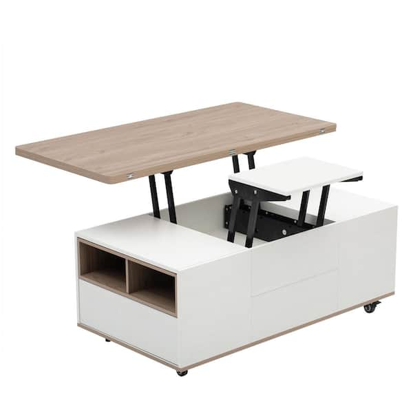 Polibi 47.24 in. White Rectangle MDF Top Coffee Table with 3-Drawers