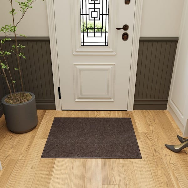 Emmy Non-Slip Rubberback Indoor Custom Cut Entryway Mat Area Rug 2 ft. 7 in. X 4 ft., Brown