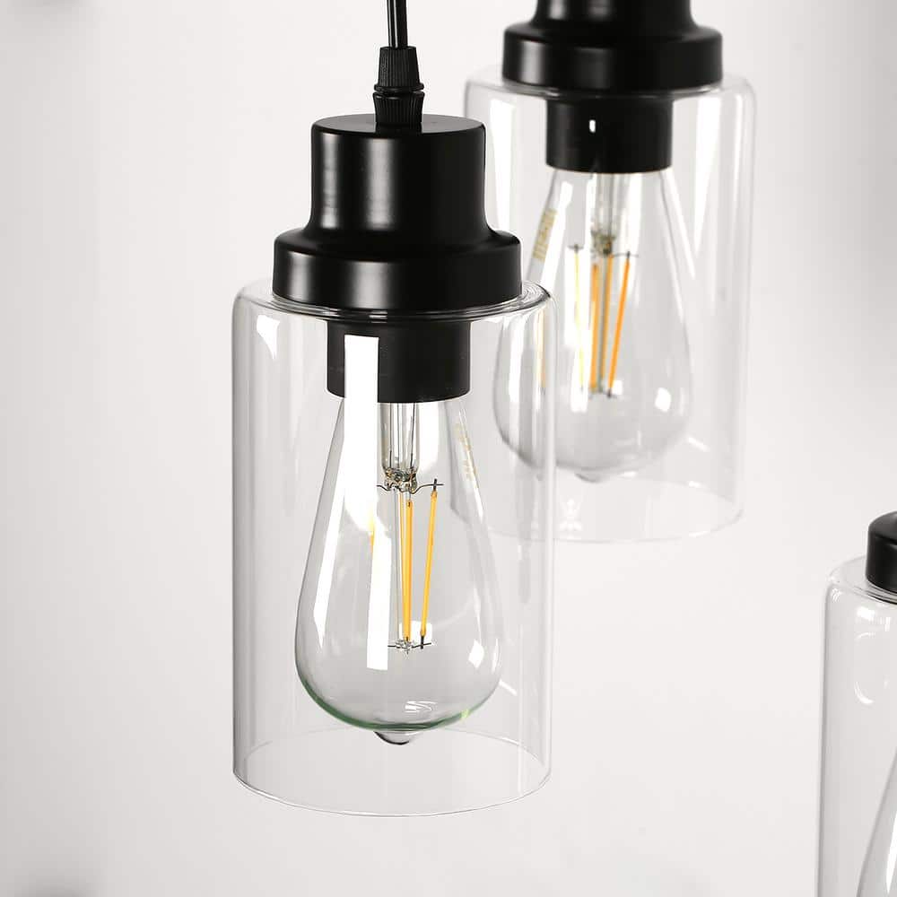 Modern Black Metal 3-Light Pendant with Clear Glass Shades