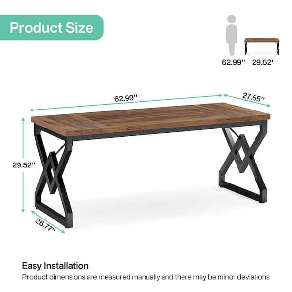 Halseey 63 in. Rectangular Brown and Black Wood Executive Desk, Large Office Desk Computer Desk with Thick Tabletop