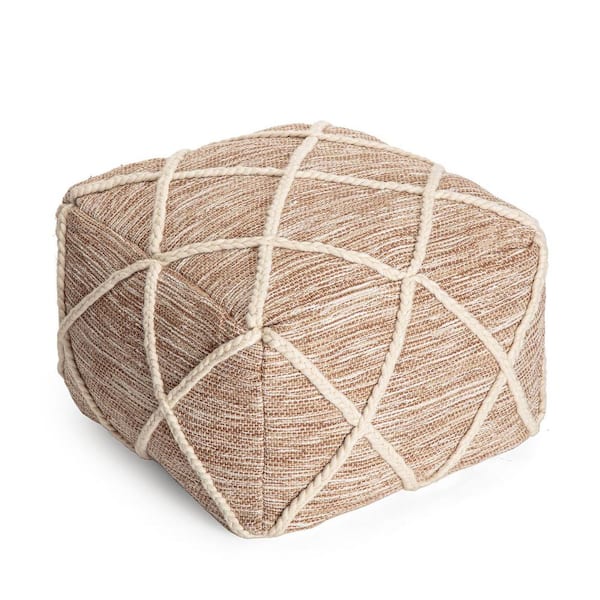 Anji Mountain Kirkwood Fields 22 in. x 22 in. x 16 in. Tan and Ivory Pouf