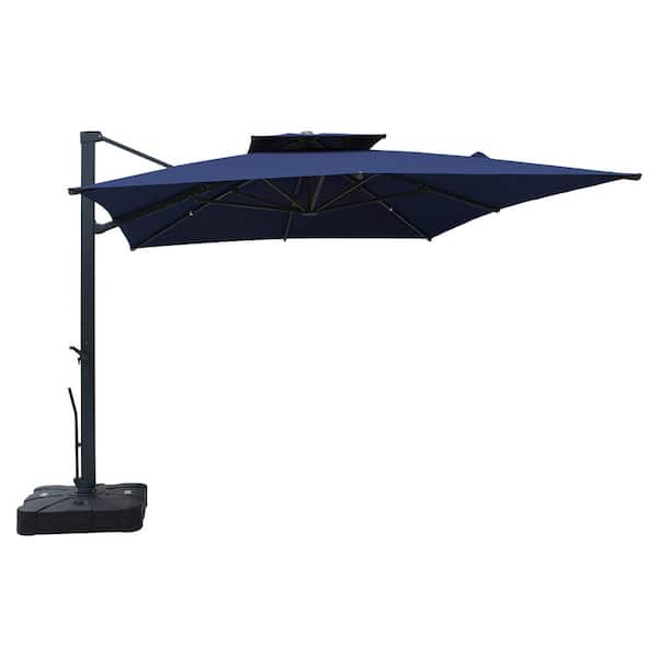 13 ft. x 10 ft. Rectangular Outdoor Patio Cantilever Umbrella in Navy Blue with Stand