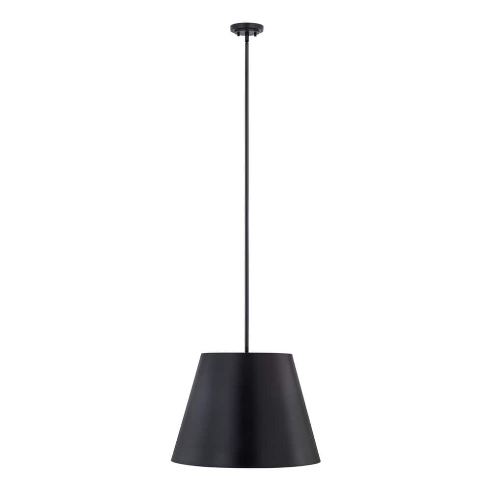 Lilly 24 in. 1-Light Matte Black Shaded Pendant Light with Matte Black Stee