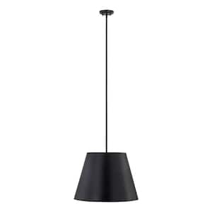 Lilly 24 in. 1-Light Matte Black Shaded Pendant Light with Matte Black Steel Shade, No Bulbs Included