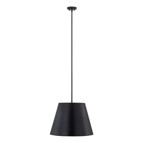 Unbranded Lilly 24 in. 1-Light Matte Black Shaded Pendant Light with Matte Black Steel Shade, No Bulbs Included