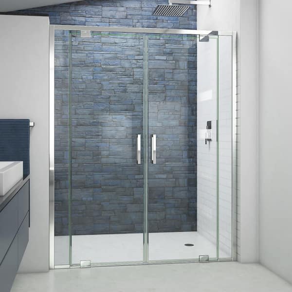 DreamLine Terrace 58 in. W x 72 in. H Pivot Semi Frameless Shower Door in Chrome with Clear Glass