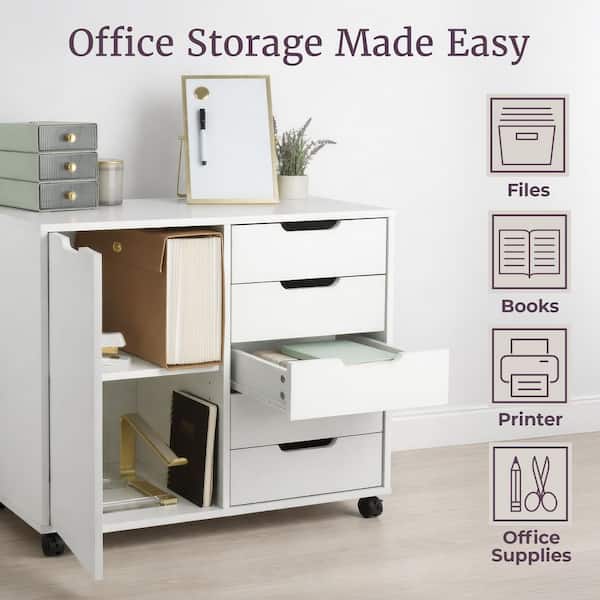 5 Drawer 30.75 in. W Wood Lateral File Cabinet with Door, White