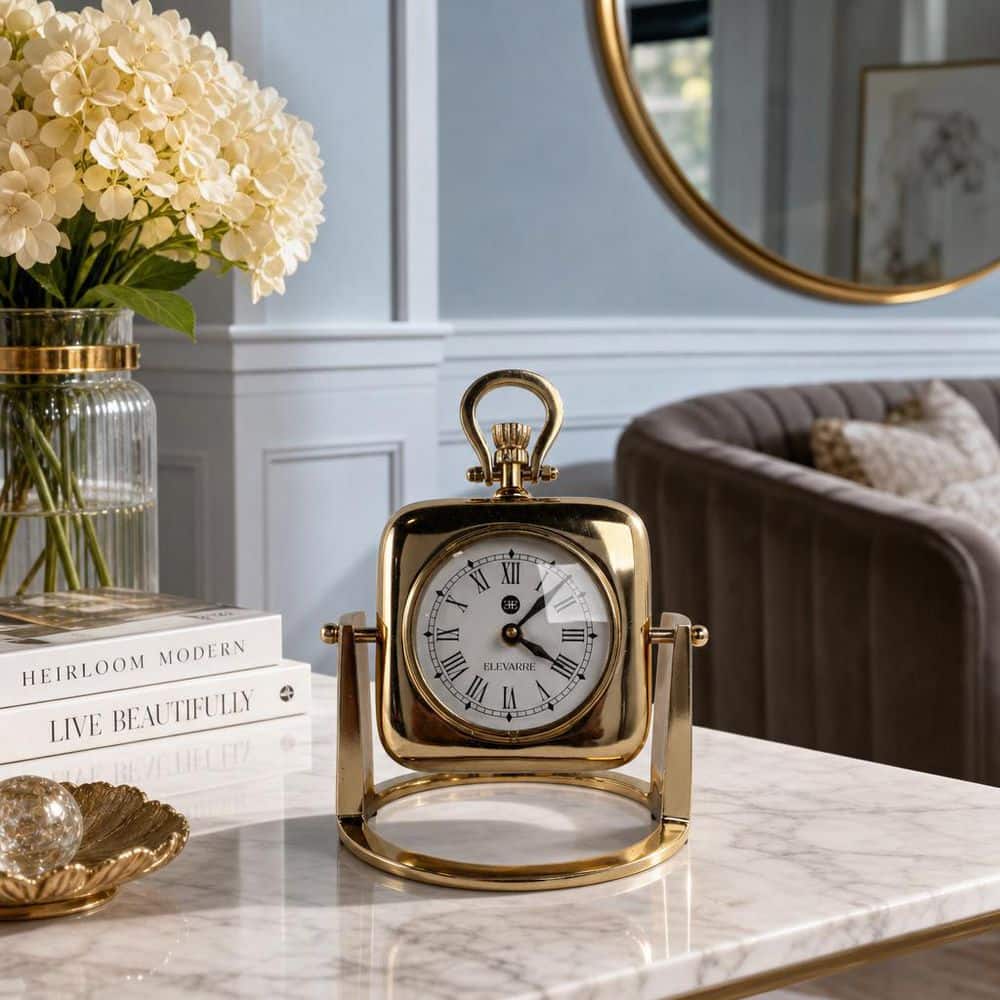 Liv & Skye Gold Analog Metal 9 in. Decorative Vintage Portable