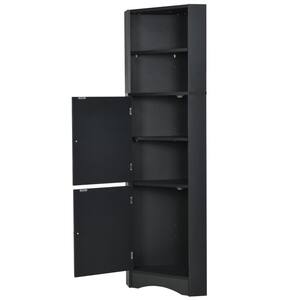 14.96 in. W x 14.96 in. D x 61.02 in. H Black Corner Linen Cabinet with Doors and Adjustable Shelves