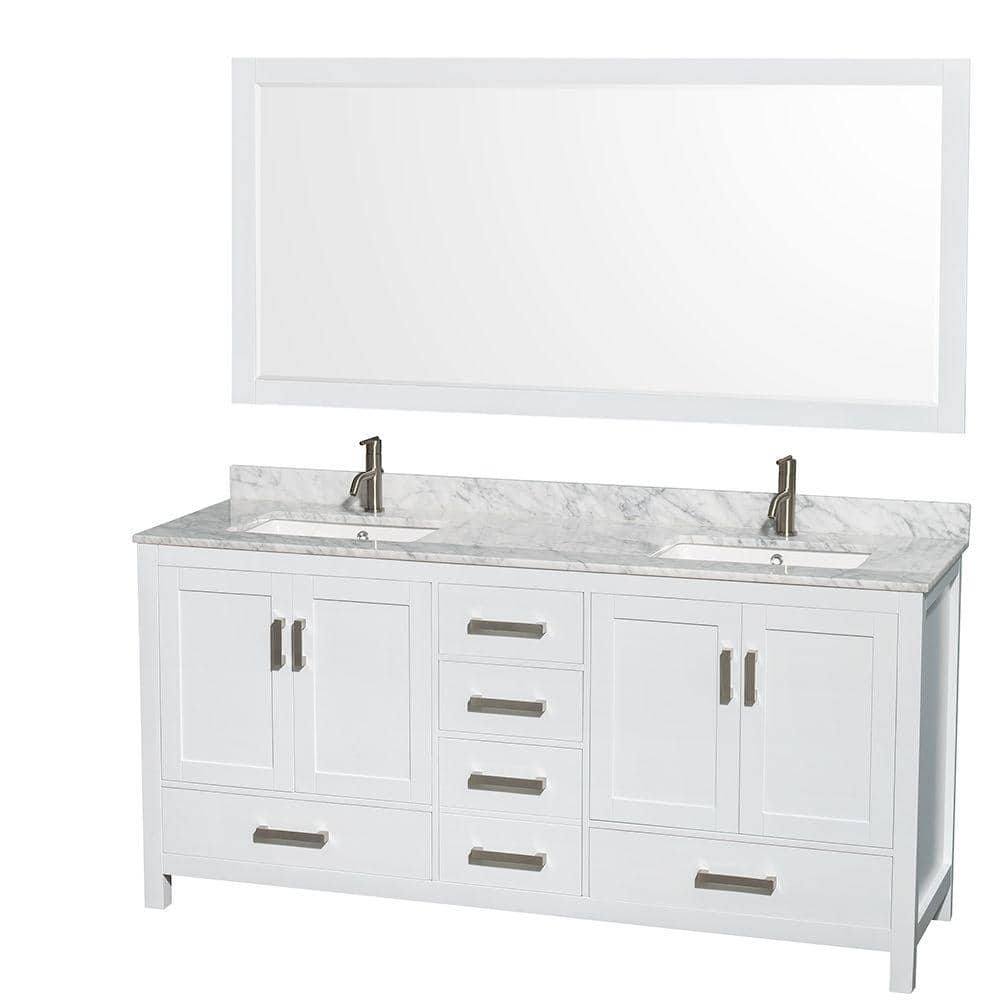 Marble Vanity Top In Carrara White, 55 Inch White Double Sink Vanity