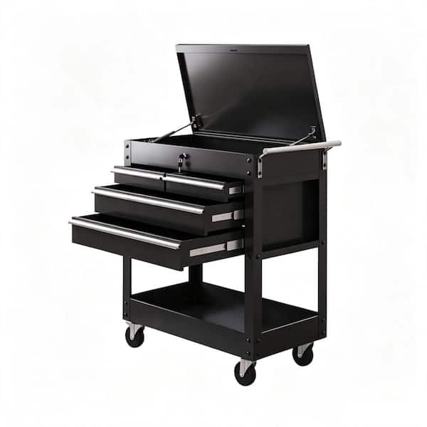 27" Rolling Tool Cart 4-Drawer Steel Mobile Tool Trolley, Lockable Tool Box Cabinet with Swivel Wheels & Top Compartment