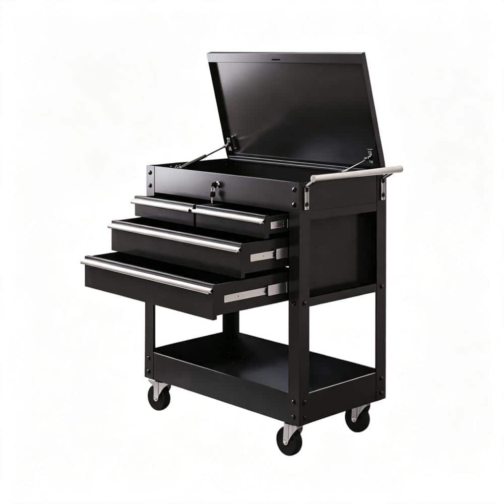 27" Rolling Tool Cart 4-Drawer Steel Mobile Tool Trolley, Lockable Tool Box Cabinet with Swivel Wheels & Top Compartment