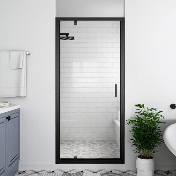 mortix 24 in. W x 72 in. H Pivot Framed Swing Shower Door in Single Panel in Black Finish with 1/4 in. Clear Tempered Glass