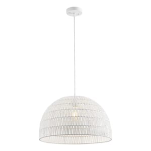 Campana 20 in. 1-Light Bohemian Modern Woven Rope/Iron LED Pendant, White
