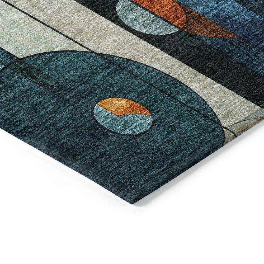 Blue Geometric Synthetic Washable Rectangular Area Rug