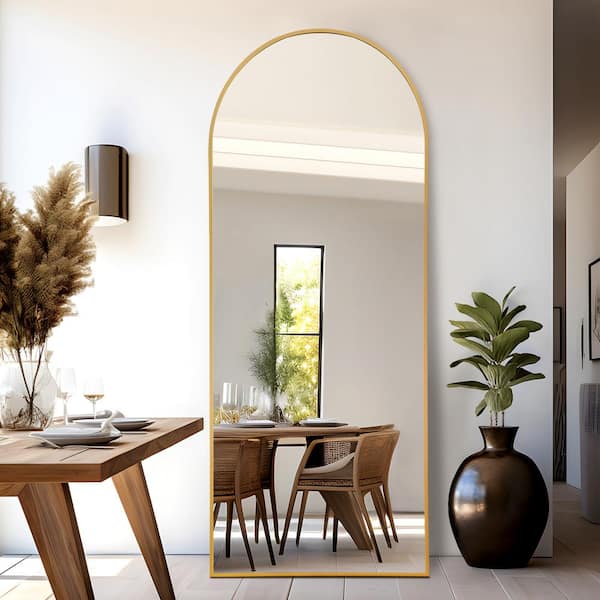 Lirago 21 in. W x 64 in. H Modern Full-Length Arched Metal Frame Gold Mirror