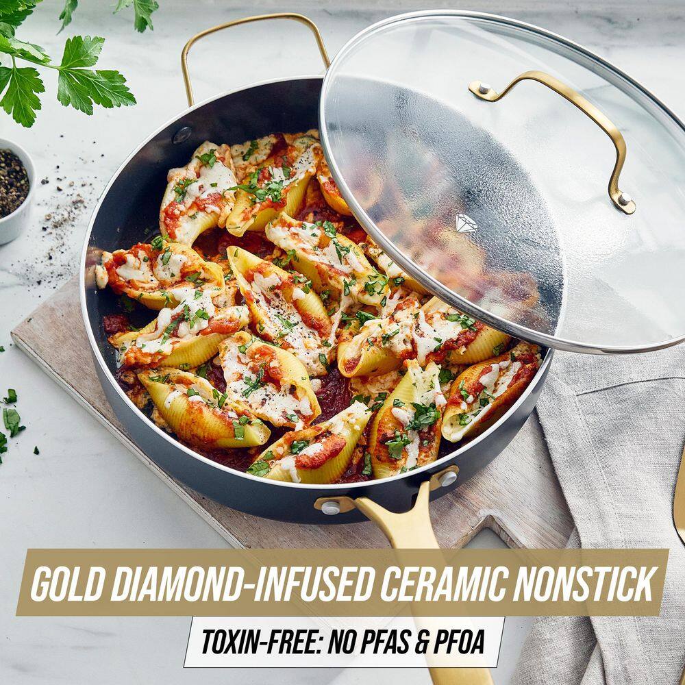 Gold and Black 4QT Nonstick Aluminum Saute Pan