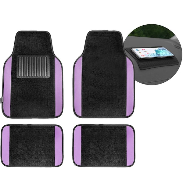 FH Group 4-Piece Purple Universal Carpet Floor Mat Liners with Colored Trim - Full Set