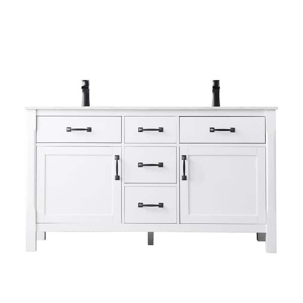 Altair Maribella 60 in. Bath Vanity in White with Carrara Marble Vanity Top in White with White Basins