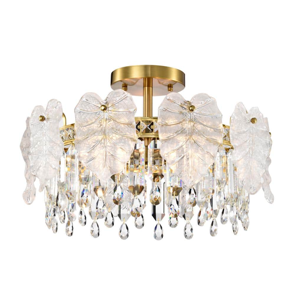 Gioconda 19 in. 5-Light Brushed Shiny Brass Leaf-Shaped Glass Crystal Flush Mount price history on PriceWatchPro