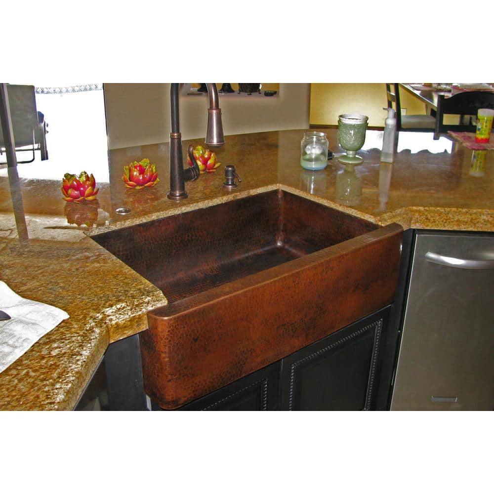 33" Hammered Copper Farmhouse Drop-In Kitchen Sink