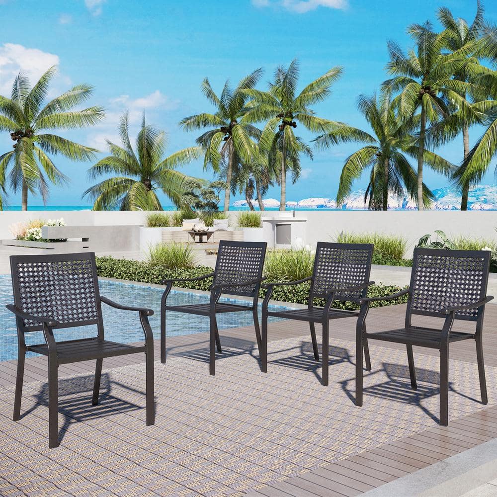 Stackable E-coating Metal Outdoor Dining Chair in Black Set of 4 price history on PriceWatchPro