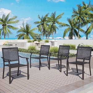 Stackable E-coating Metal Outdoor Dining Chair in Black Set of 4