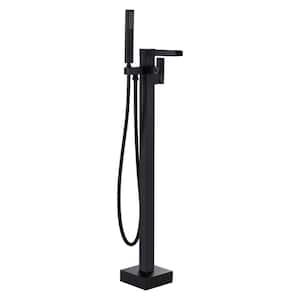 Single Handle Free Standing Bathtub Faucet with Hand Shower in Matte Black