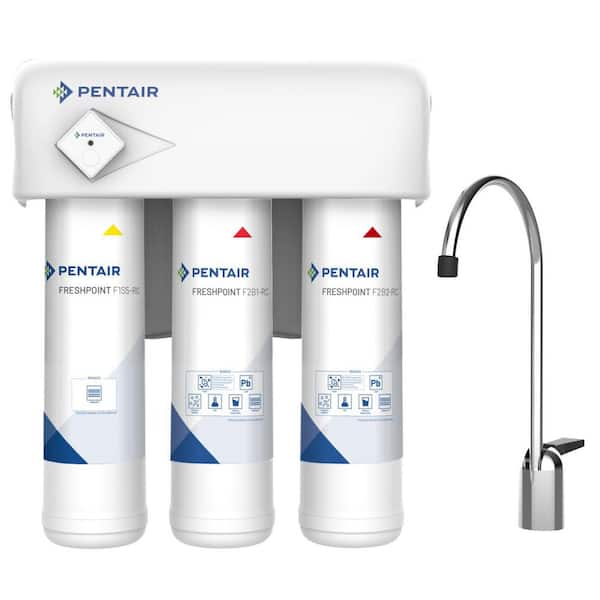 PENTAIR Fresh Point 3-Stage Monitored Under Sink Water Filtration System, NSF Certified to Reduce PFOA/PFOS in White