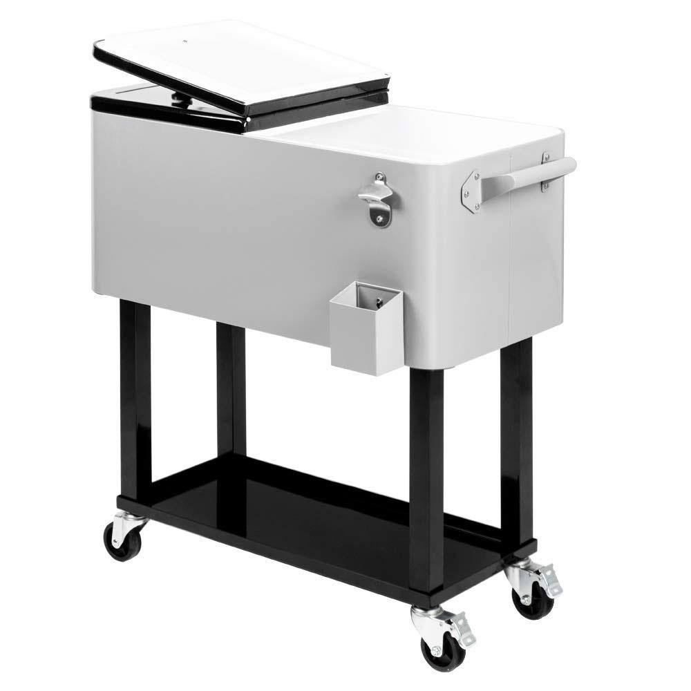 80 qt. 13.19 in. x 30.51 in. x 33.07 in. Grey Rolling Ice Chest Portable Patio Cooler Cart with Shelf with Bottle Opener price history on PriceWatchPro