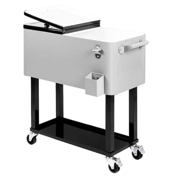 80 qt. 13.19 in. x 30.51 in. x 33.07 in. Grey Rolling Ice Chest Portable Patio Cooler Cart with Shelf with Bottle Opener