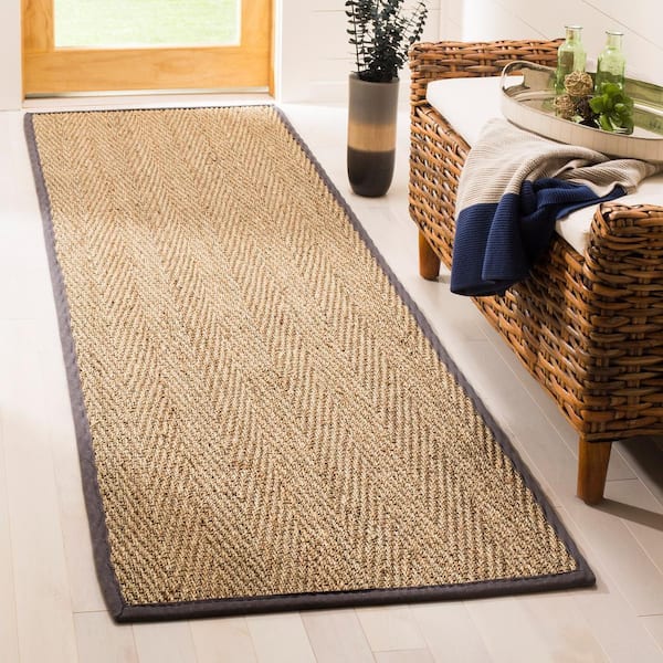 Natural Fiber Beige/Dark Gray 3 ft. x 8 ft. Border Runner Rug
