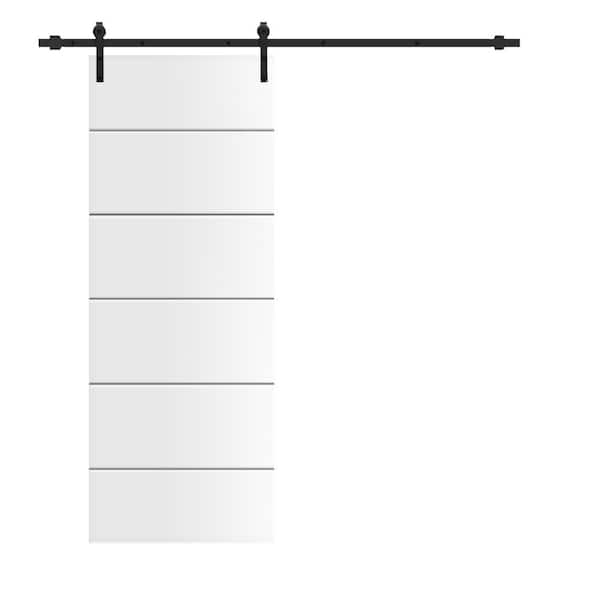 CALHOME Modern Classic Series 30 in. x 80 in. White Primed Composite MDF Paneled Interior Sliding Barn Door with Hardware Kit