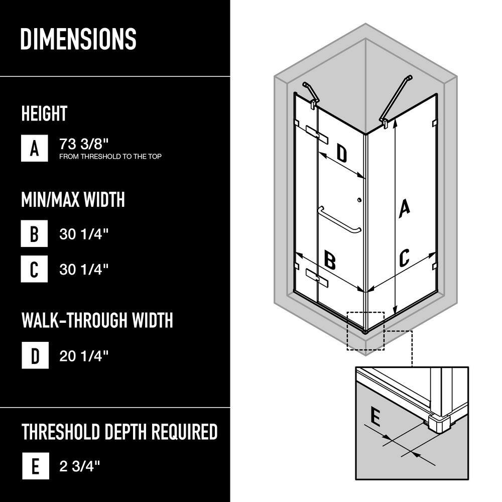 Monteray Frameless Clear Glass Hinged Shower Enclosure with Brushed Nickel Hardware