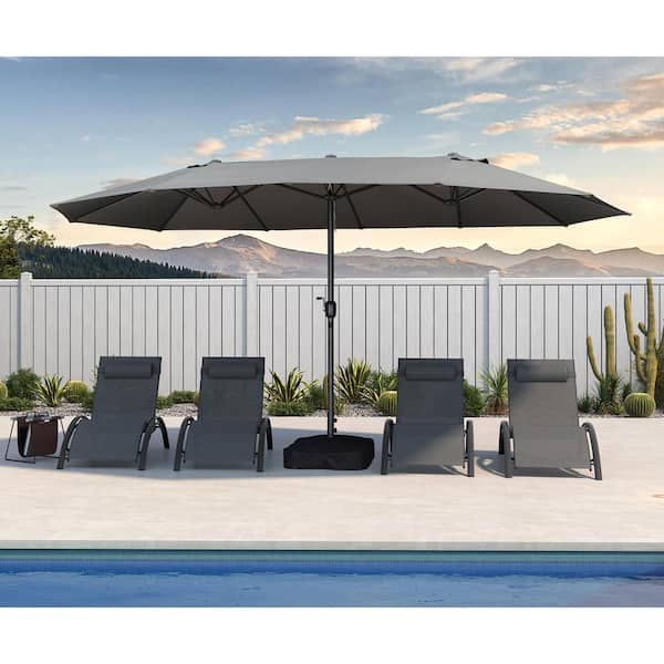 15 ft. Market Patio Umbrella with Double-Sided Outdoor Table Sun Umbrellas in Gray with Base