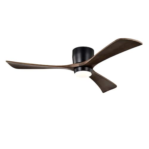52 in. Smart Black Indoor Noiseless Reversible DC Motor Flush Mount Ceiling Fan with Remote and 3-Color Temperatures Lighting