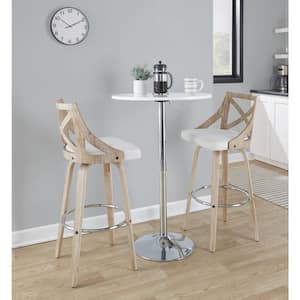 Charlotte 29.5 in. Cream Fabric, White Wash Wood and Chrome Metal Fixed-Height Bar Stool with Round Footrest (Set of 2)