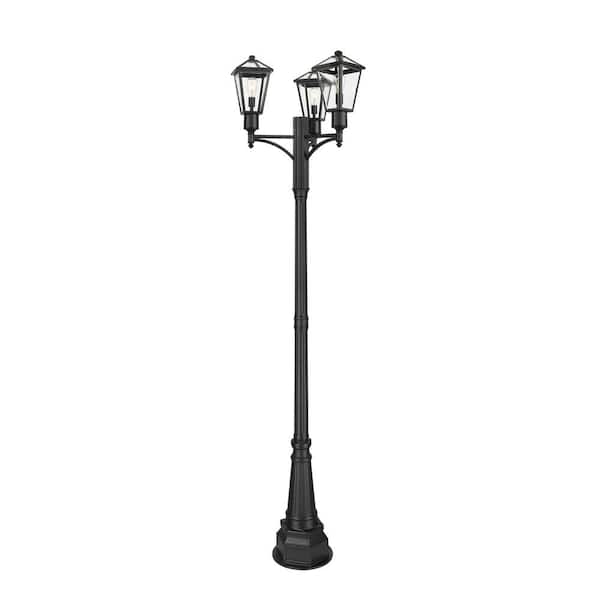 Talbot 3-Light Black Stainless Steel Hardwired Outdoor Marine Grade Post Light Set with No Bulbs Included