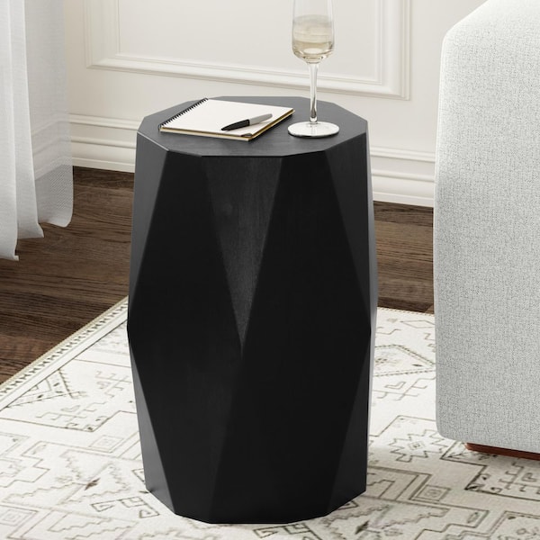 Judson Solid Mango Wood 15 in. Wide Polygon Contemporary Side Table in Black, Fully Assembled