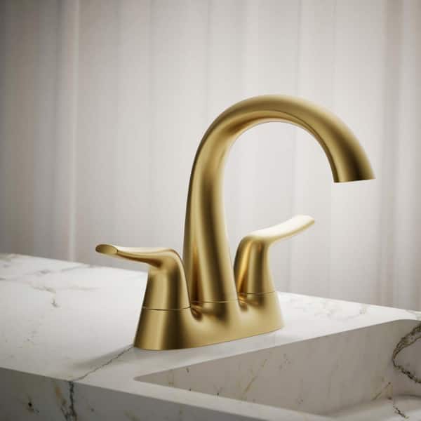 Easmor 4 in. Centerset Double Handle Bathroom Faucet in Vibrant Brushed Moderne Brass