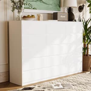 White 15-Drawer 70.9 in. W x 15.7 in. D x 47.2 in. H Wood Large Dresser, Chest of Drawers, Drawer Cabinet without Mirror